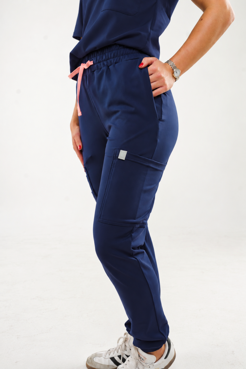 8-Pocket Jogger Scrub Pants with Pink Drawstring