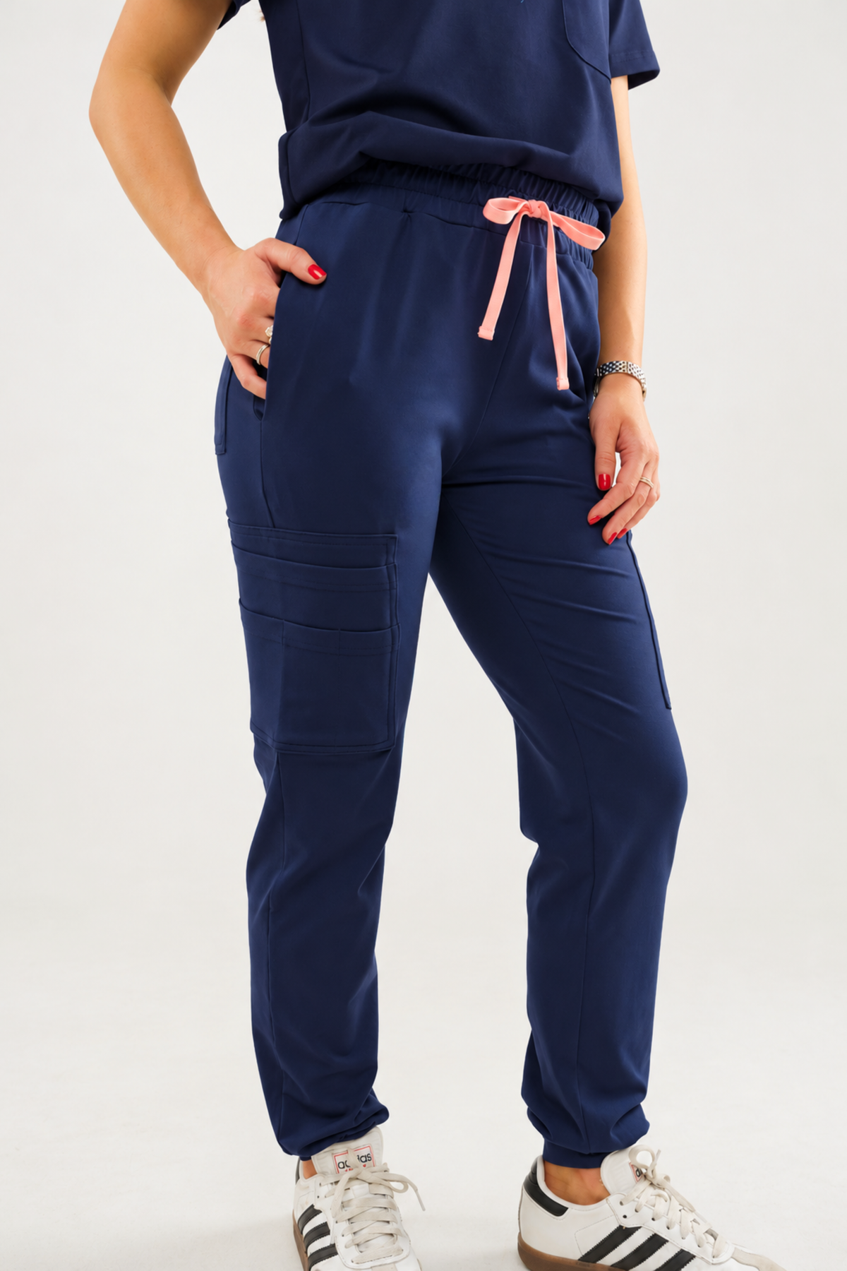 8-Pocket Jogger Scrub Pants with Pink Drawstring