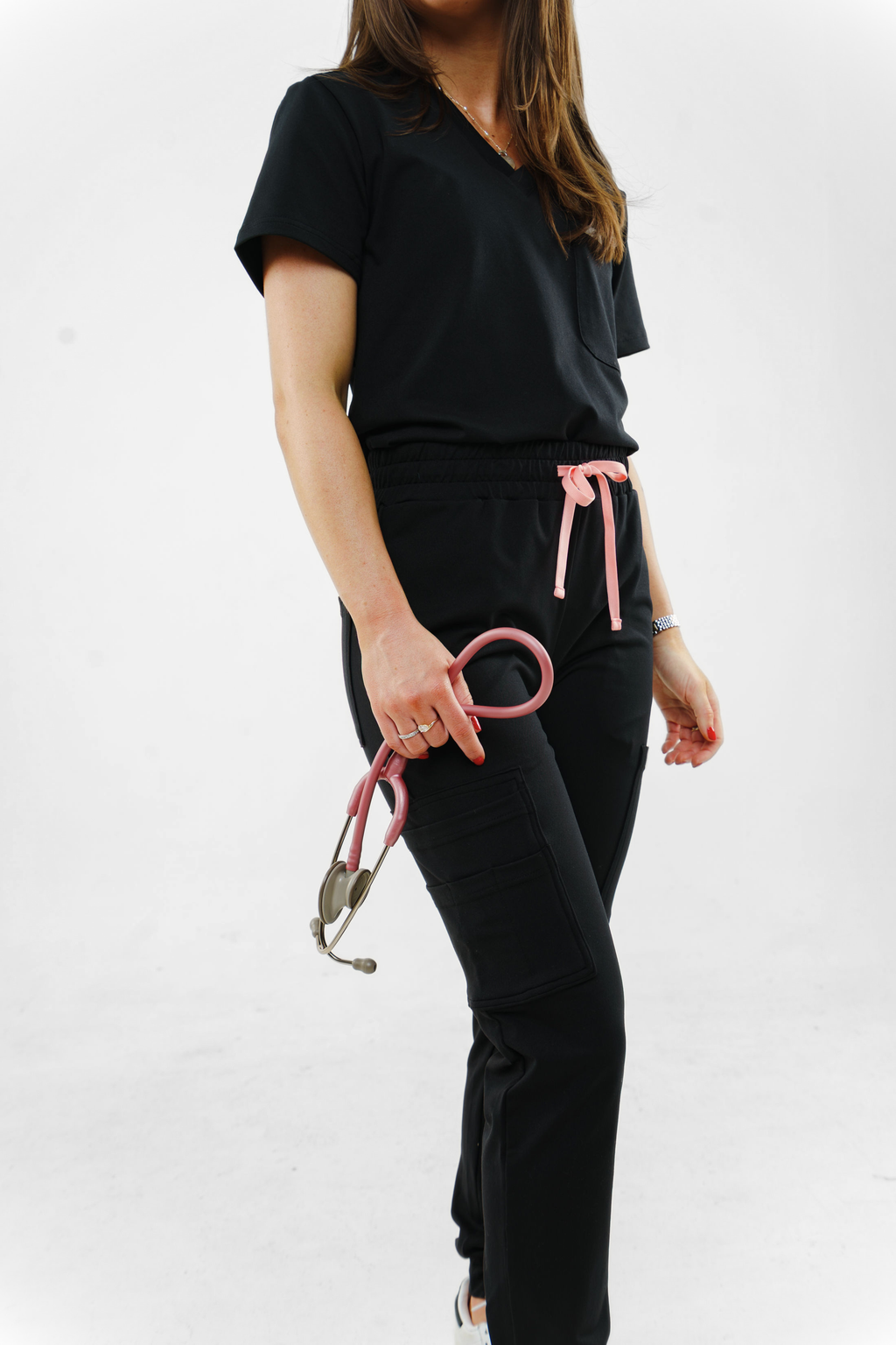 8-Pocket Jogger Scrub Pants with Pink Drawstring