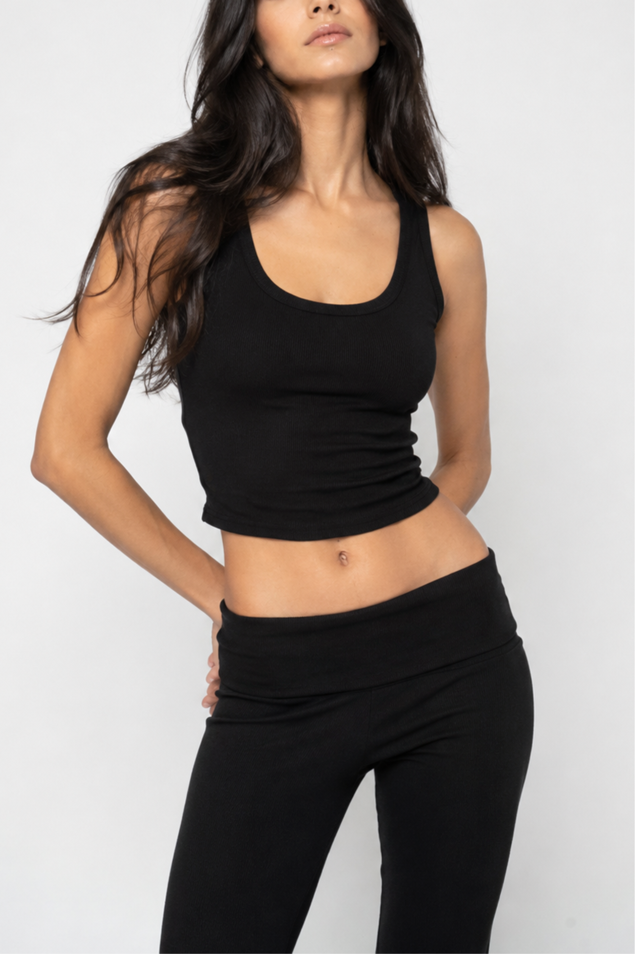 Ribbed Set Fold Over Flare Leggings