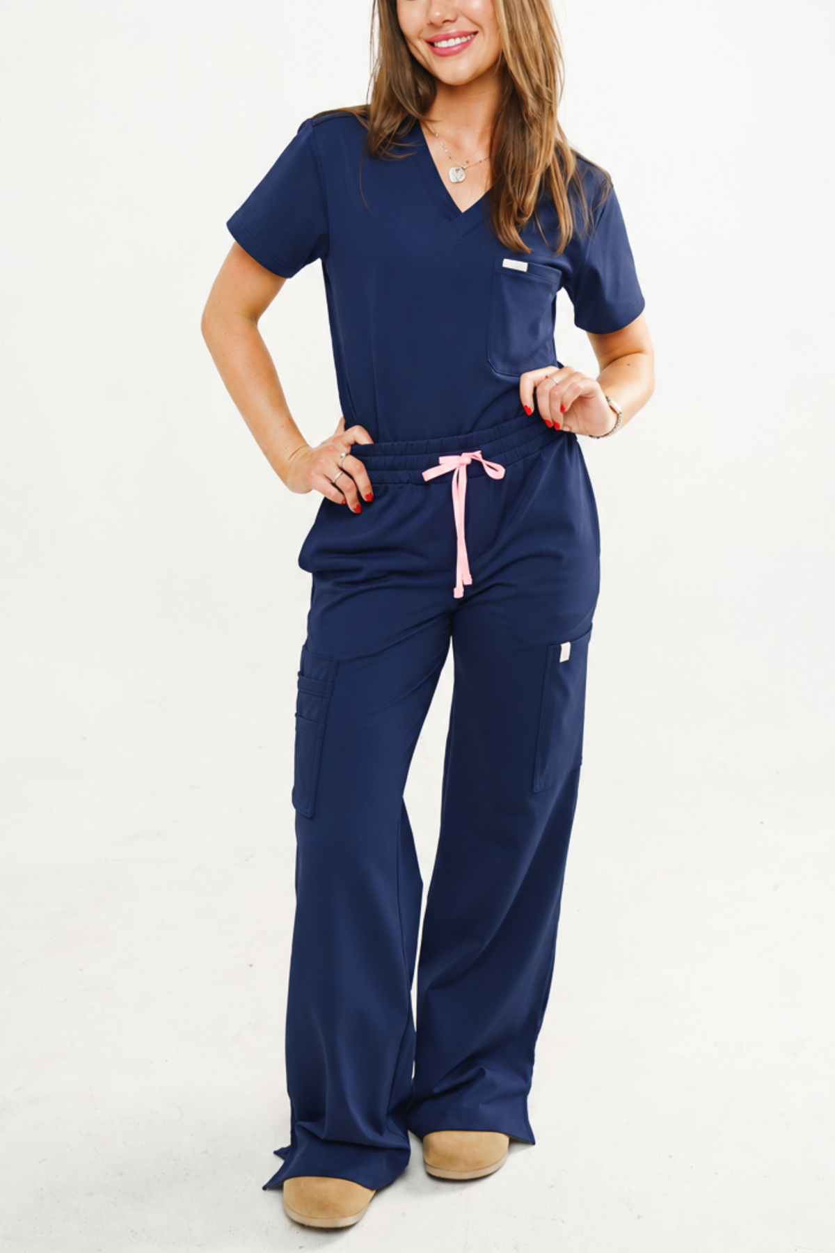 9-Pocket High Waisted Wide Leg Scrub Pants