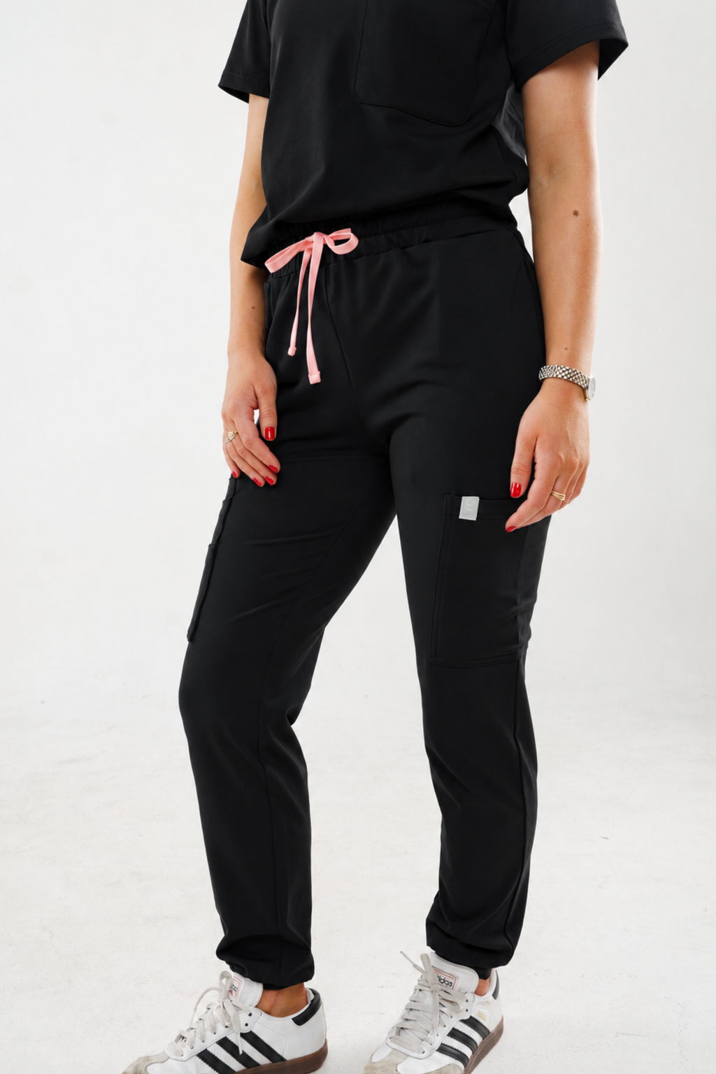 8-Pocket Jogger Scrub Pants with Pink Drawstring