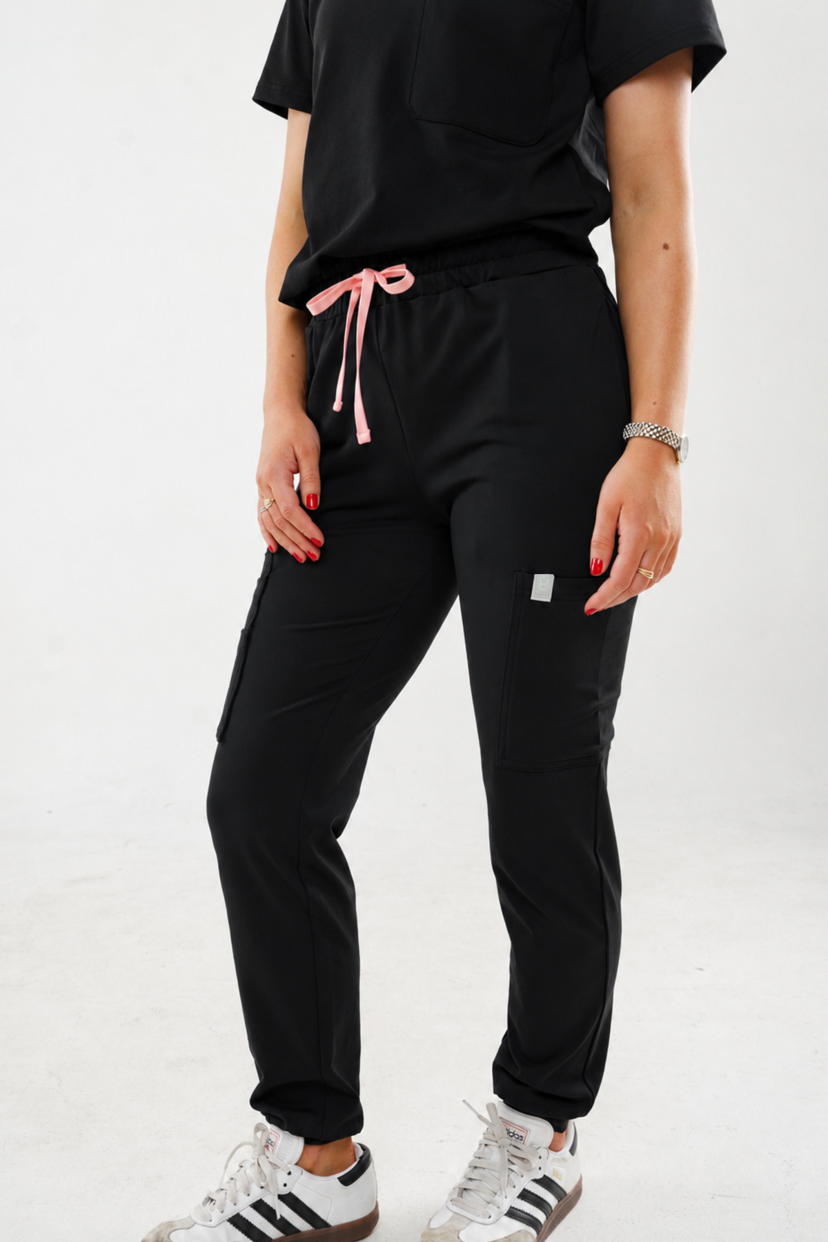 8-Pocket Jogger Scrub Pants with Pink Drawstring