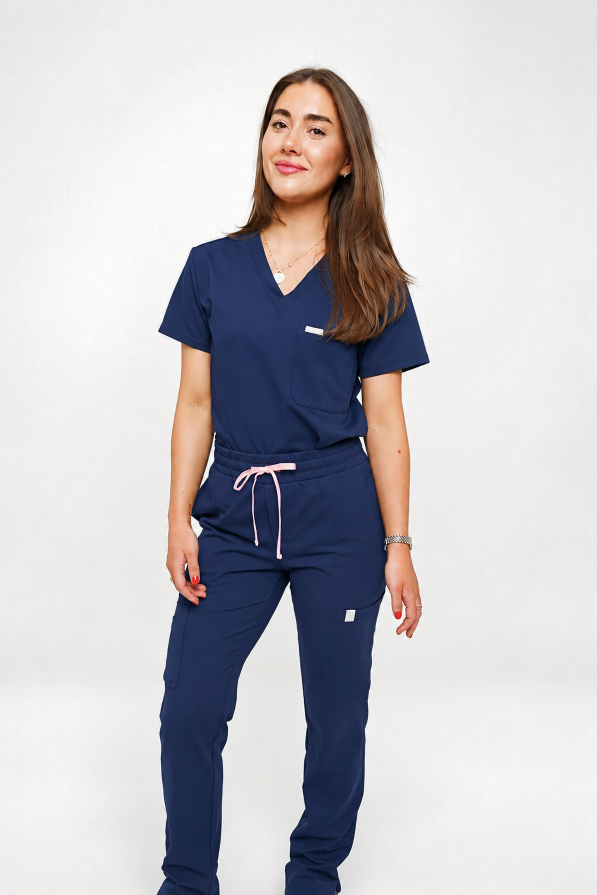 8-Pocket Jogger Scrub Pants with Pink Drawstring