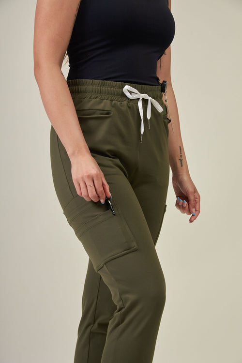 1 Pocket V Neck Scrub Top & 8 Pocket Jogger Scrub Pants | Olive Set