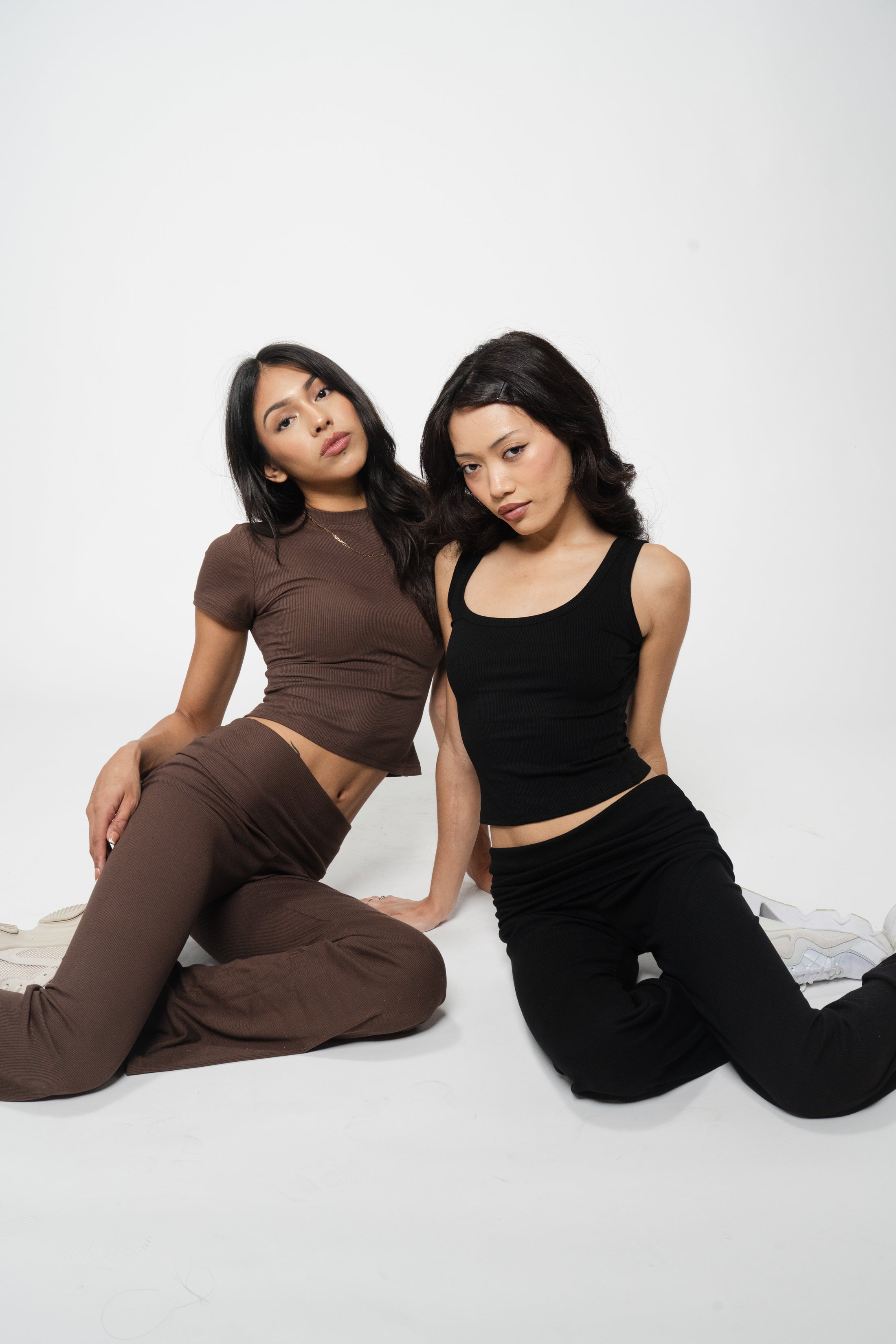 Ribbed Set Fold Over Flare Leggings