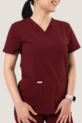2-Pocket V Neck Scrub Top | Wine